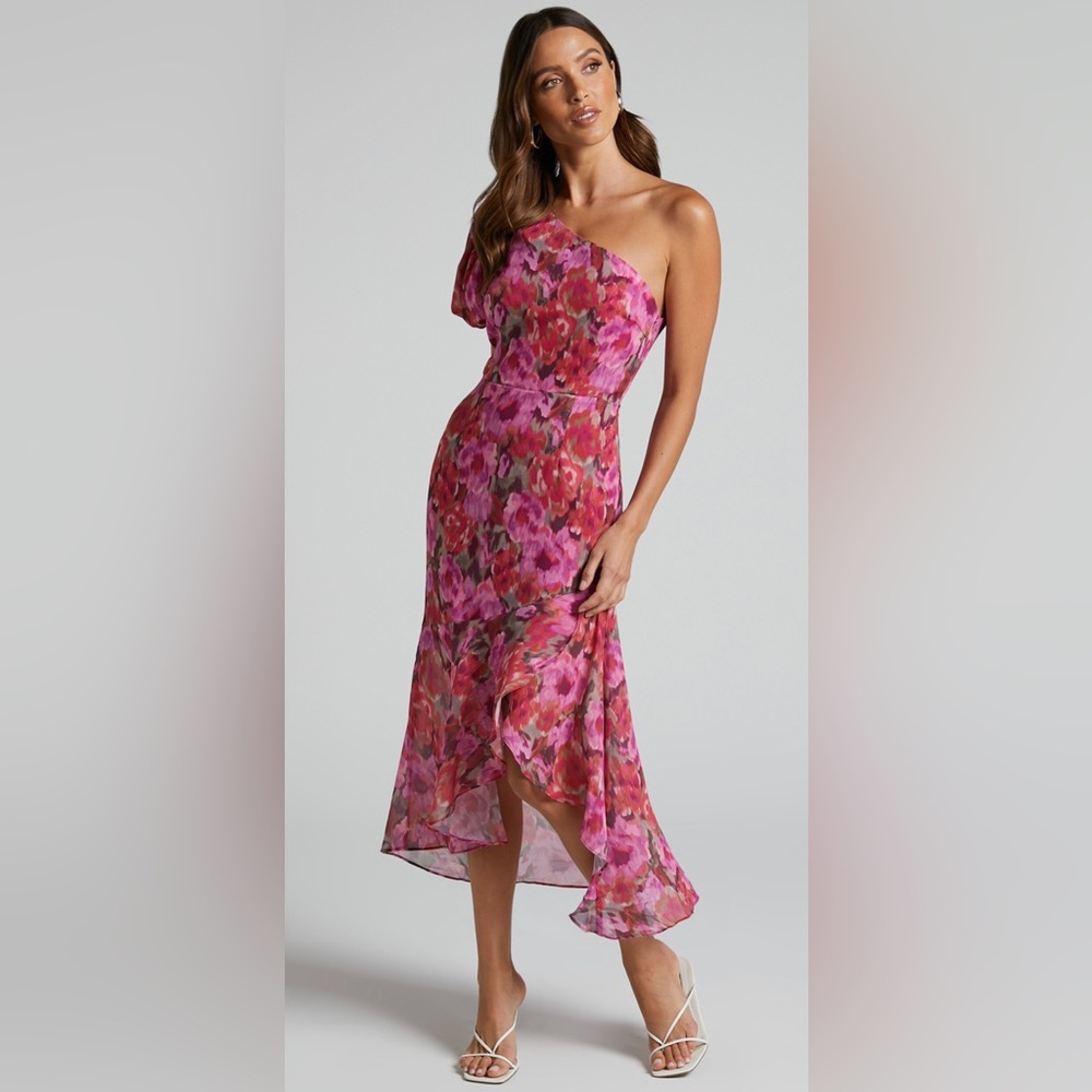 Floral midi dress one shoulder